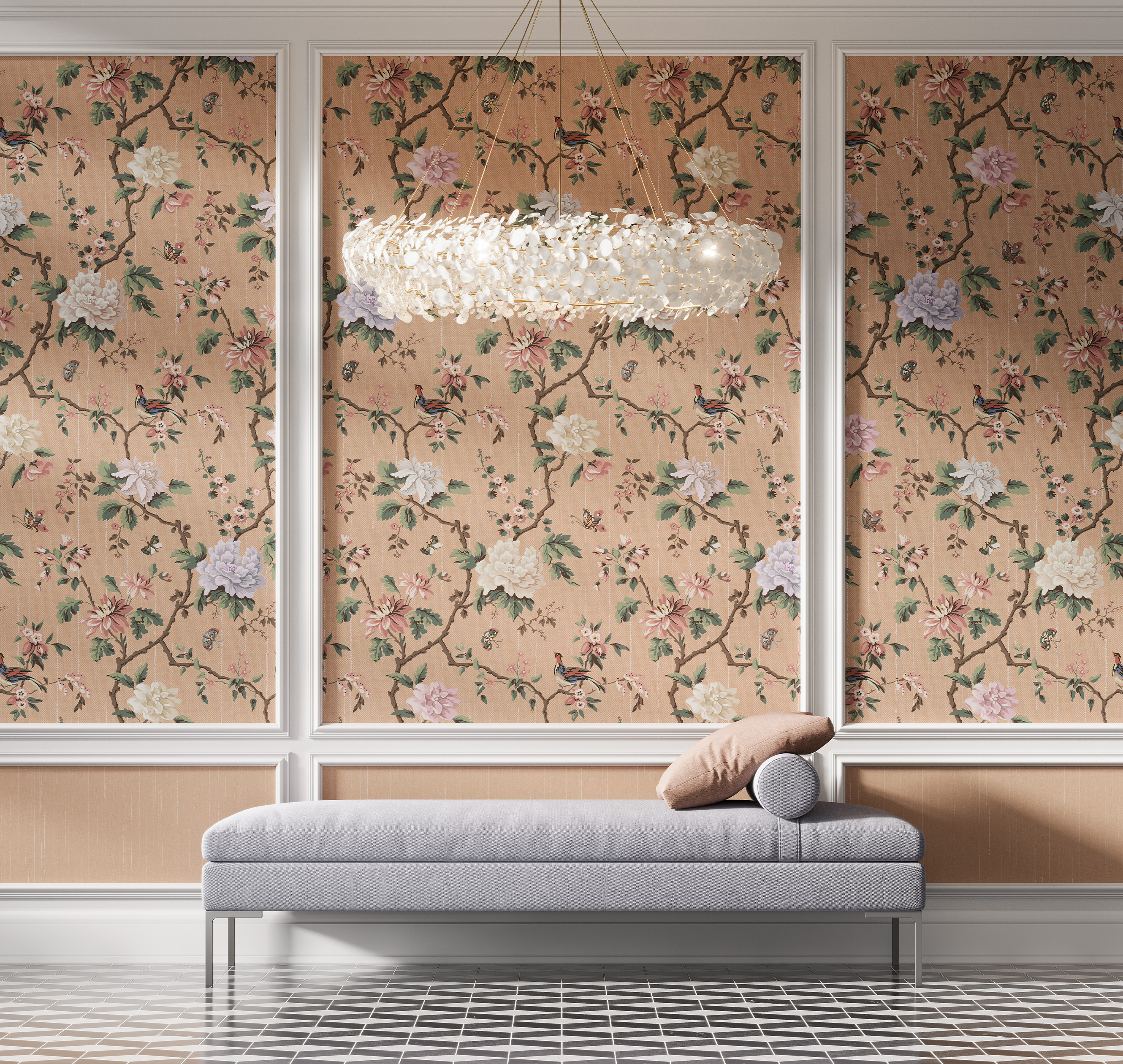 Панно Loymina Шелковый путь Шинуазри: Императорский сад SLK1 012 3×3 фото в интерьере